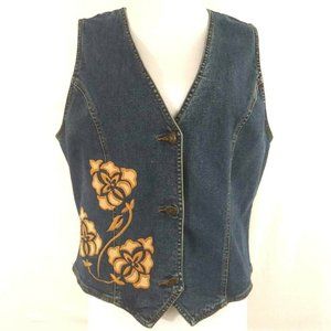 Laura G Blue Denim Embroidered Applique Vest